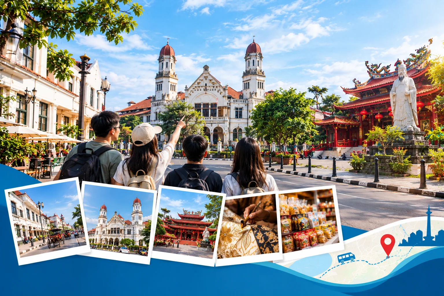 Kolase destinasi wisata Semarang, termasuk Kota Lama dan Sam Poo Kong
