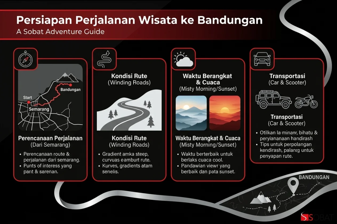Infografik persiapan perjalanan wisata dari Semarang menuju Bandungan